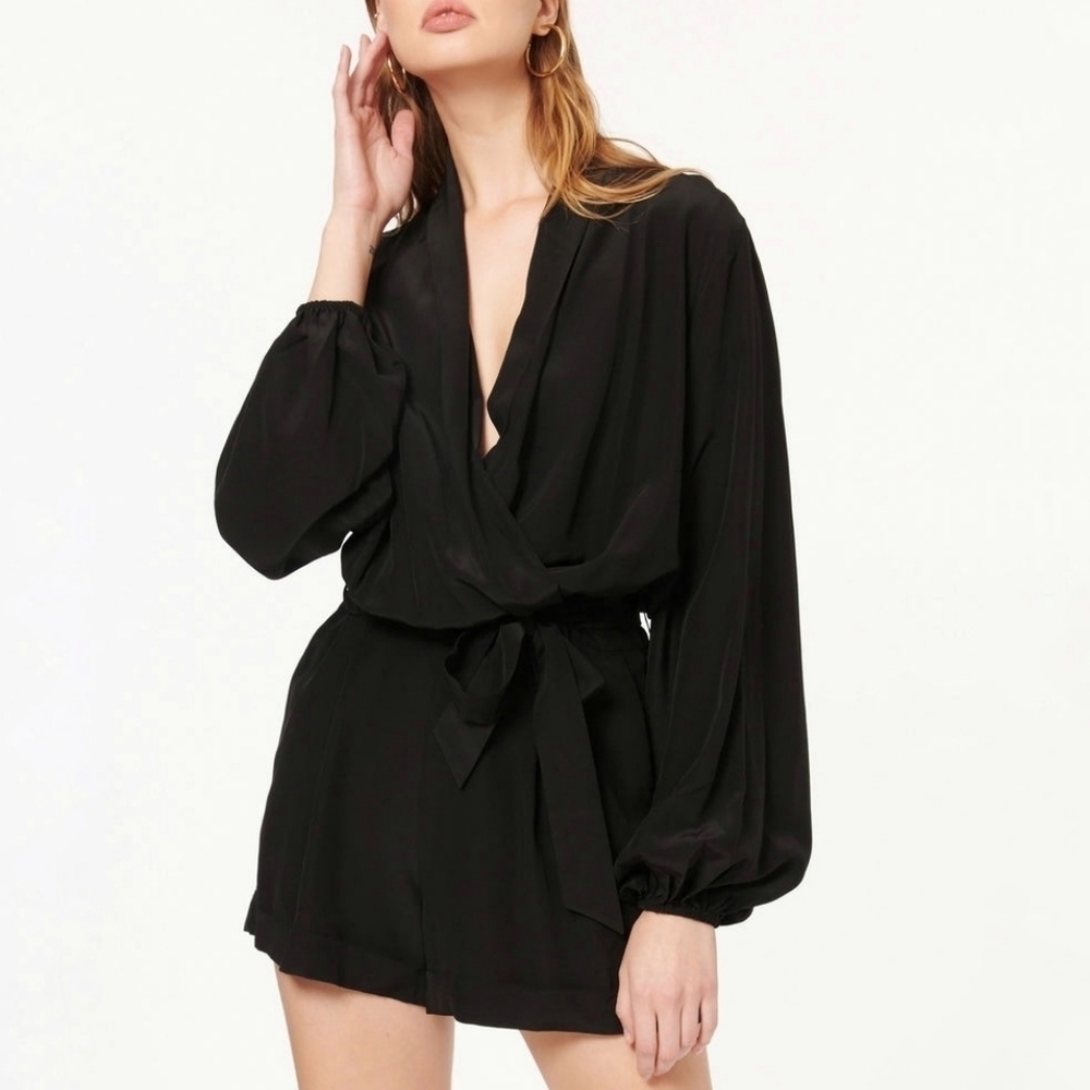 Cami Nyc Elyssa Black Silk Romper Draped Jumpsuit Playsuit Womens Size Large New